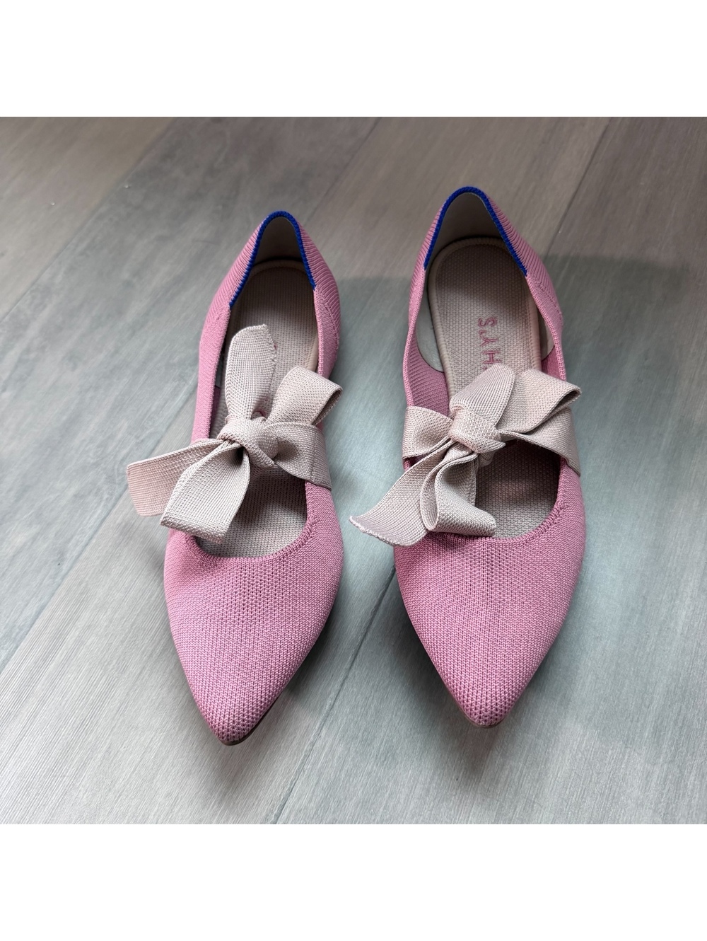 Rothy's Pink Pointed Toe Flats | Bow Size W8.5